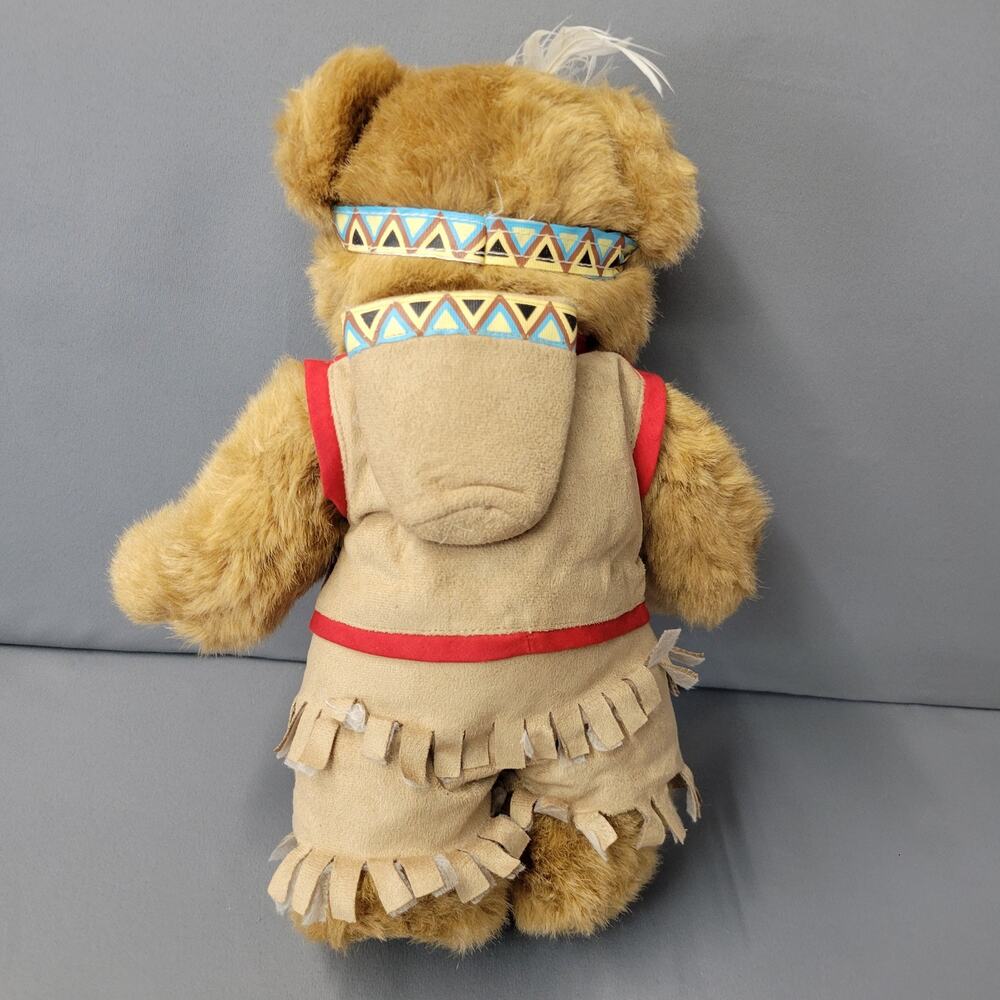 Vintage Plush Teddy Bear #01939 Feather Headband Suede 13" Toys Stuffed Animal - Picture 6 of 11